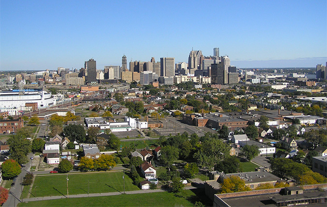 Rising to Downtown Views from the roof of Detroit's Michigan Central Station. Photo by Sean Döerr, snweb.org